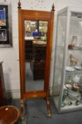 A good inlaid mahogany cheval mirror.