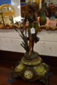 A good large spelter bronze and onyx figural mantel clock.