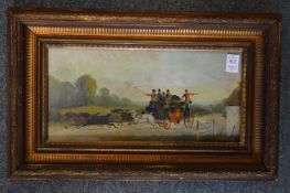 Coaching scenes, oil on board, a pair.