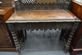 Victorian carved oak side table.
