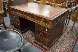 George III design mahogany twin pedestal desk.