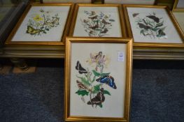 A set of four colour prints depicting butterflies and flowers together with two Spy prints.