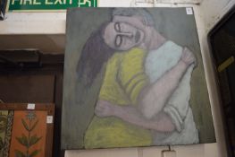 Manner of Peter Howson, figures embracing, oil on canvas, unframed.