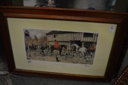 Hunting scene, colour print together with another print.