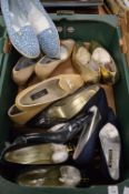 A collection of seven pairs of ladies designer shoes by Roland Cartier and others, size 6, some with
