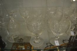 A good set of seven large ale glasses/rummers, the bowls engraved with hops and vines together