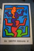 After Keith Haring, colour lithographic poster, unframed together with various other posters.