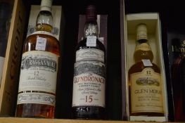 Cragganmore malt whisky, one litre, boxed together with The Glendronach malt whisky, boxed and