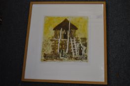 A print of a Zimbabwean hut together with a watercolour of an African female carrying a basket on