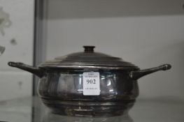 W.A.S Benson, a silver plated twin handled small tureen and cover.