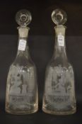 A good pair of engraved decanters and stoppers 'Summer & Winter'.