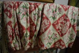 A pair of floral curtains, lined approx size 95cm wide x 120cm long.