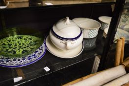 Large blue and white tureen and other decorative china.