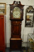 A 19th century mahogany longcase clock with automaton eight day movement and decoratively painted