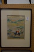 Chinese School, figures on horseback and figures with a horse and cart, colour paintings, a pair.
