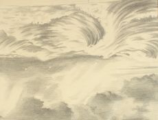 20th Century English School. Stormy Seas. Pencil. Mounted, unframed 7.25