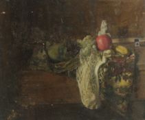 GEORGE WEISSBORT (1928 - 2013). Still Life. A bust and various fruits. Oil on board, unframed. 18