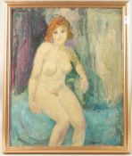 FRANK DOBSON (1888-1963). a seated female nude, oil on board. 22