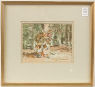 ROLAND BATCHELOR (1889 - 1990) BRITISH. The Predators, watercolour. 5.5