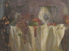 GEORGE WEISSBORT (1928 - 2013). Still Life. Grapes and a jug on a cloth. Board, unframed. 14