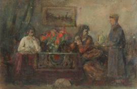 GEORGE WEISSBORT (1928 - 2013). Interior, Serving Drinks. Unframed, board. 11.5