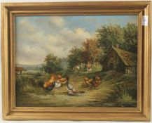 R. HORTON AFTER HULK. Chickens Feeding, oil on panel. Signed. 12