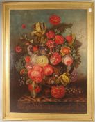 SCHOUTEN. A large Dutch still life of flowers in a vase on a ledge. Signed, oil on canvas. 40