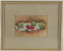 GEORGE WEISSBORT (1928 - 2013). Fruit on a white cloth. Watercolour. 6.5