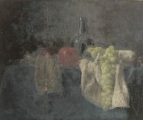 GEORGE WEISSBORT (1928 - 2013). Still Life. A wine bottle and green grapes on a white cloth.