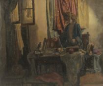 GEORGE WEISSBORT (1928 - 2013). Interior, a woman standing at a table with an apple etc. Unframed,