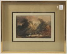 19TH CENTURY ENGLISH SCHOOL. A Stormy Landscape with a Logging Team, watercolour. 6