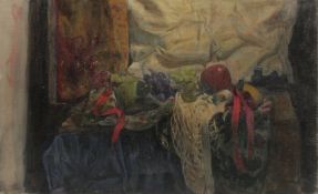 GEORGE WEISSBORT (1928 - 2013). Still Life. Grapes and other fruit in a pierced cloth. Oil on board,
