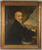 EARLY 20TH CENTURY ENGLISH SCHOOL. Portrait head and shoulders of a gentleman with a distant town