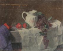 GEORGE WEISSBORT (1928 - 2013). Still Life. A white jug and fruit in a white cloth. Unframed, canvas