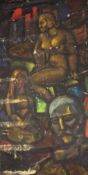 Manner of Georges Rouault. Figures in an urban landscape, oil on canvas. 67