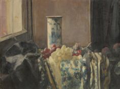 GEORGE WEISSBORT (1928 - 2013). Still Life. A Chinese vase, grapes and flowers. Unframed, board. 12