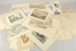 A FOLIO OF VARIOUS PRINTS AND WATERCOLOURS (100+).