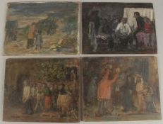 GEORGE WEISSBORT (1928 - 2013). A set of four small figure subjects. Unframed, panels. 8.5