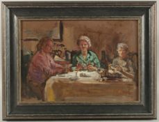 GEORGE WEISSBORT (1928 - 2013). Interior. Three women playing cards. Board. 11.5