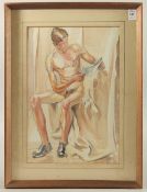 BATY. A study of a seated male nude, pencil and watercolour. Signed and dated Dec. 1935. 15