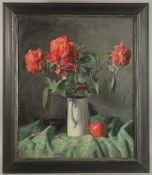 GEORGE WEISSBORT (1928 - 2013). Still Life. A jug of roses and a tomato. Canvas on board. 23.5