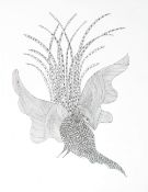 RAM SINGH URVETI (B. 1970) INDIAN GOND ARTIST. A bird by tall grass, ink on paper. Signed, 14