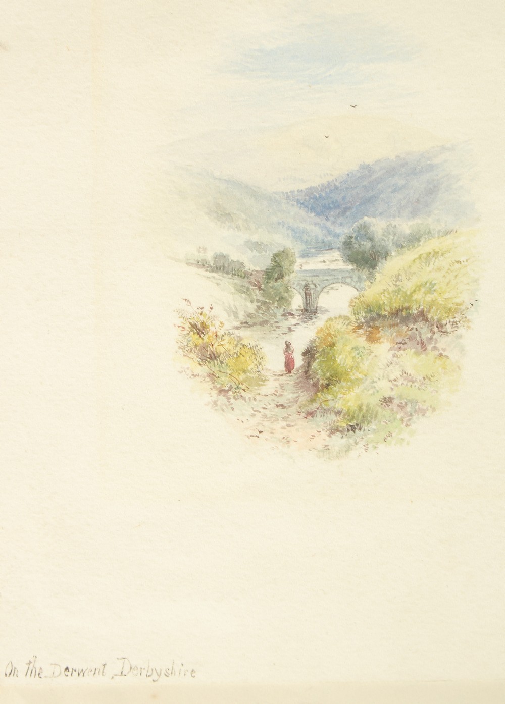 19th Century English School, 'On the Derwent, Derbyshire', watercolour, inscribed, oval, 4" x 3", ( - Image 2 of 4