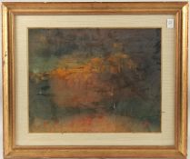 20TH CENTURY AFRICAN SCHOOL. A midnight town scene, oil on board.14.5