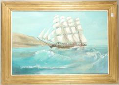 R. FOWLER. Seascape, a four-masted schooner of the coast. Oil on canvas, in a good gilt frame. 24