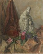 GEORGE WEISSBORT (1928 - 2013). Still Life. A porcelain figure and roses. Unframed, canvas on board.