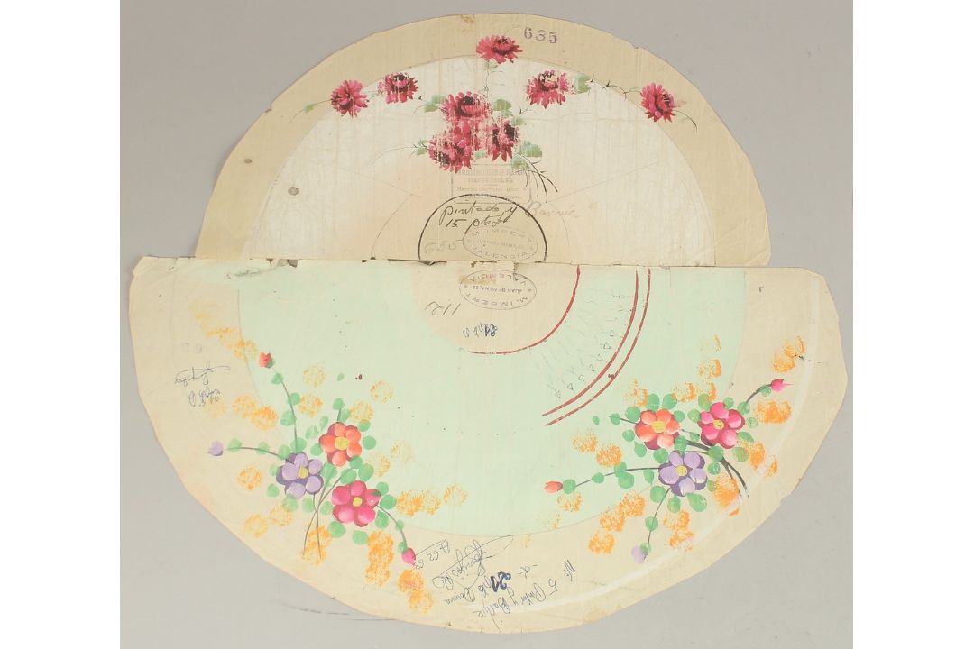 Early 20th Century Spanish School. A Design for a Fan, Watercolour, Stamped and inscribed, Shaped, - Image 2 of 3