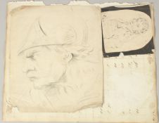 CIRCLE OF GEORGE MORLAND (1763 - 1804) BRITISH. Bust Portrait of a Man, watercolour. Shaped and