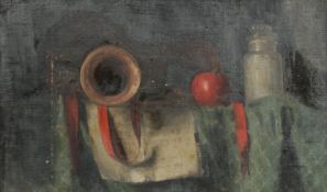 GEORGE WEISSBORT (1928 - 2013). Still Life. A tomato and jar on a shelf. Unframed, canvas on