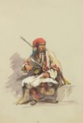 Attributed to Amadeo Preziosi, an Ottoman warrior, watercolour heightened with white gouache and